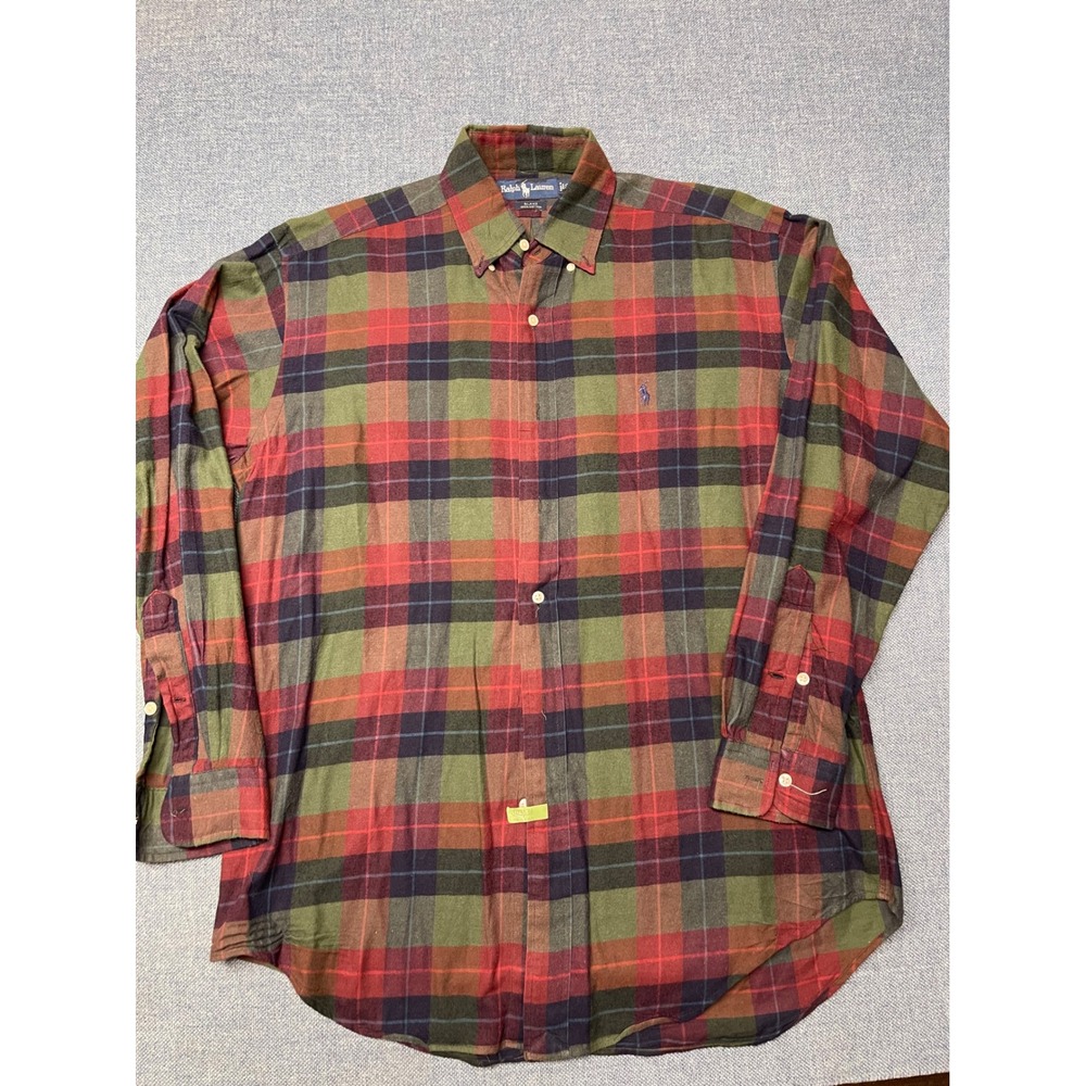 Ralph Lauren Blake Mens Green Red Plaid Flannel Cotton Y2K Button Down Shirt S - Picture 3 of 7